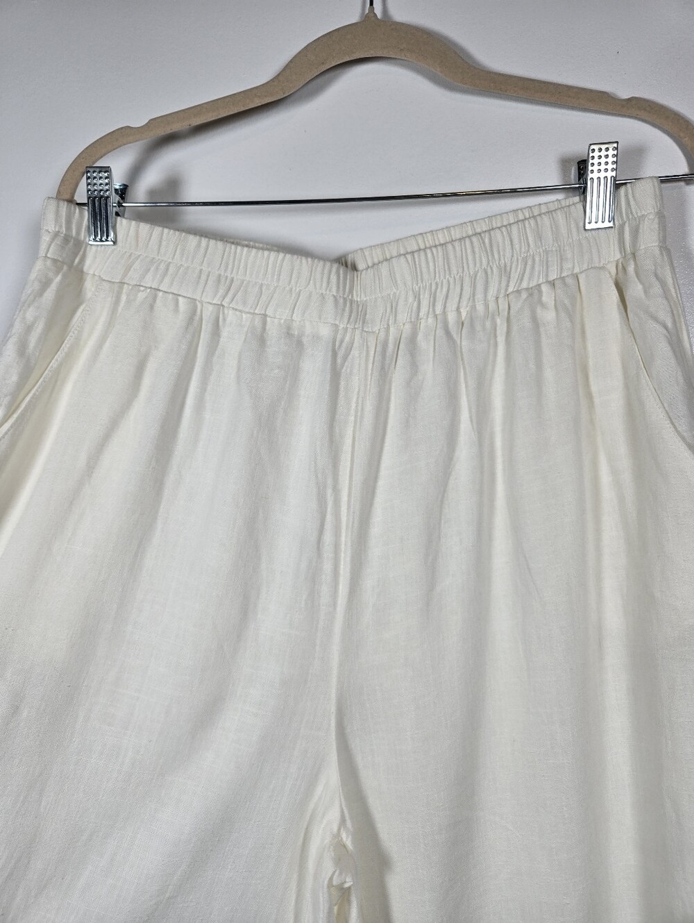 Hunter & Brown Off White Linen Blend Lightweight Wide Leg Pants Size Large - Picture 3 of 13